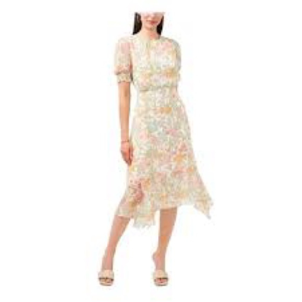 Vince Camuto Puff Sleeve Verona Gardens Asymmetric Hem Dress